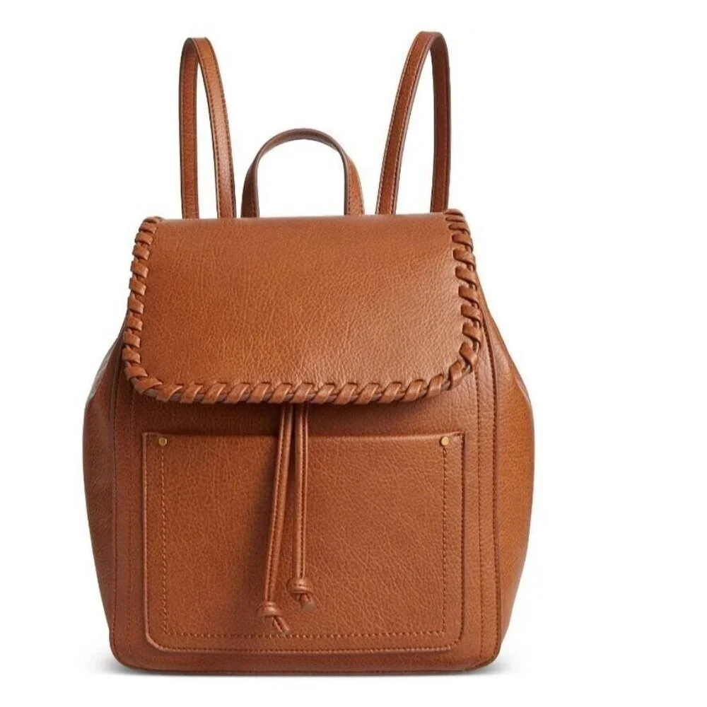 STYLE & CO Whip-Stitch faux-leather soft medium women's backpack - Tortoise/Tan